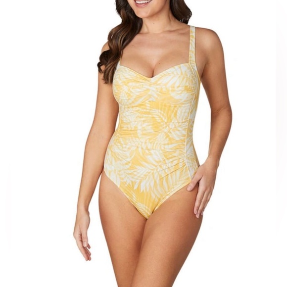 NWT Nip Tuck Women’s 1 Piece Bathing Swimsuit Size 6 Venetian Palms Yellow White - Picture 1 of 14